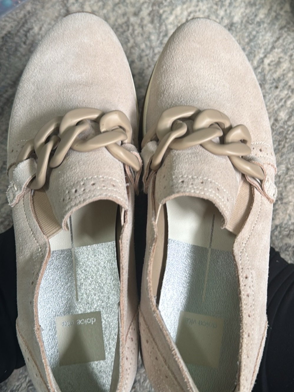 Dolce Vita Taupe Suede Slip-On Loafers with Chunky Chain - Picture 2 of 6